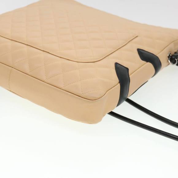 CHANEL Cambon Line Shoulder Bag Caviar Skin Beige CC Auth am4027 - Picture 15 of 16